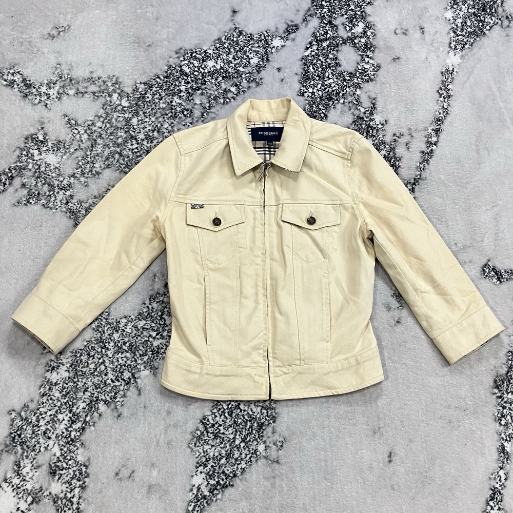 Burberry London Jacket Women Size Small Beige Nova Check Lined Zip Cotton